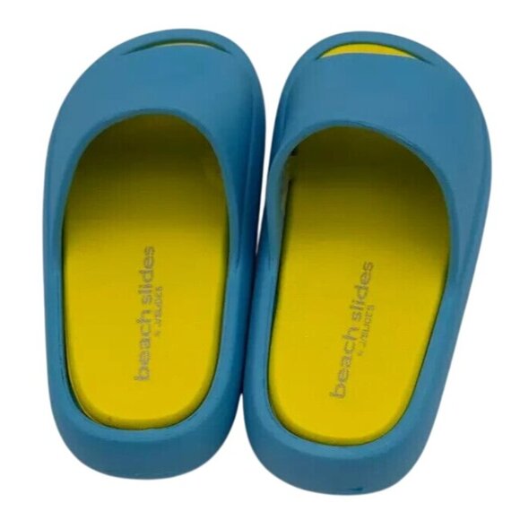 J/Slides Beach Slides Womens Sandals Turquoise/Yellow Slip-On Size 7 Open Toe Co - Picture 4 of 5